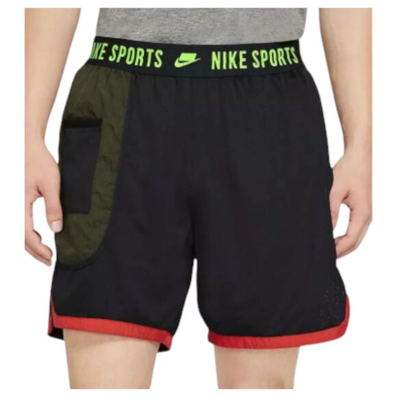 Nike Dri Fit Sport Clash Loose Fit Shorts Black Green Red BV3249-010 Men's Large - Picture 2 of 7